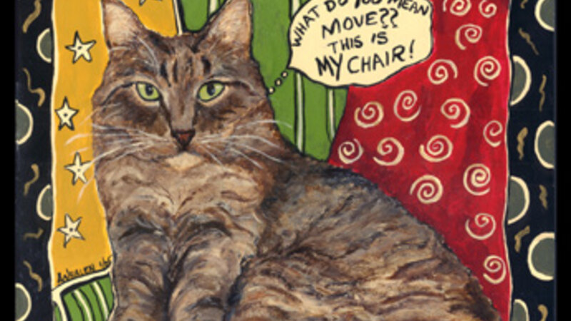 Acrylic on board of my cat KiKi sitting in a chair