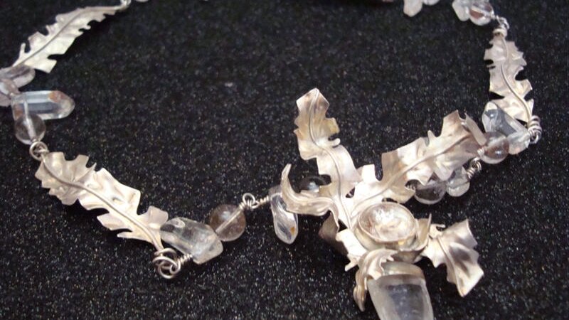 sterling silver leaves with rutilated quartz