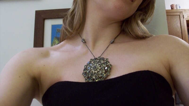 Vintage style brooch necklace with freshwater pearls