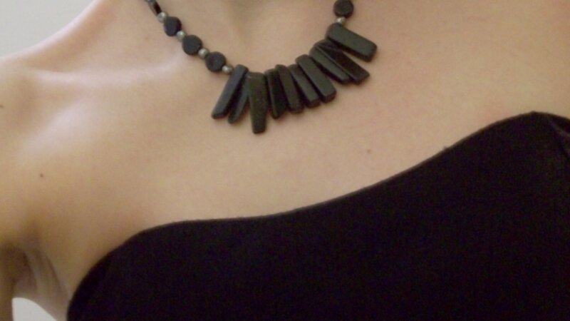  Black rectangular stone necklace with freshwater pearls