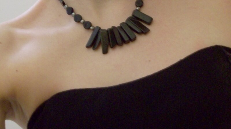  Black rectangular stone necklace with freshwater pearls
