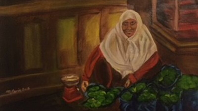 merchant, woman, hijab, shuk, market