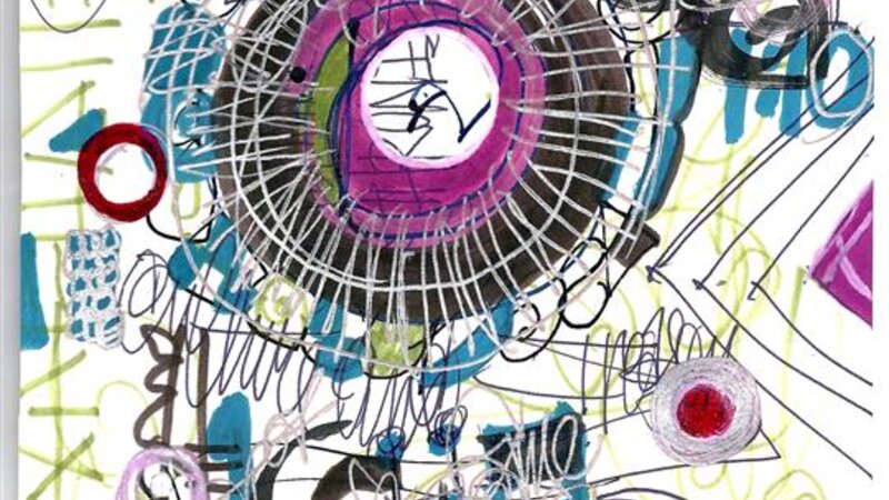acrylic, pen, ink, abstract