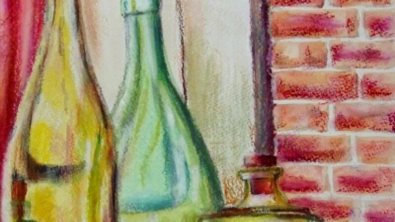 Bottles in a view of window.