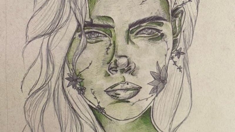 Mediums used were black sharpie and green highlighter