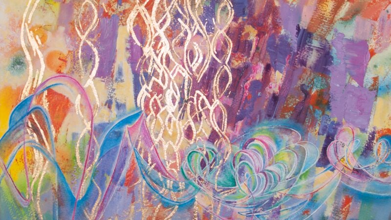 Purple, Teal, Gold Leaf, Works On Paper, Arches Watercolor Paper, Christian Abstract, Modern Christian Art, Purple And Teal Abstract, Small Square Abstract, Gold Leaf Abstract, 14 X 14 Abstract, Plum And Blue Green Abstract