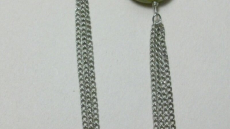 Silver chain tassel earrings with green serpentine beads and tourmaline chips
