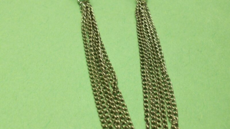 Silver chain tassel earrings with purple beads