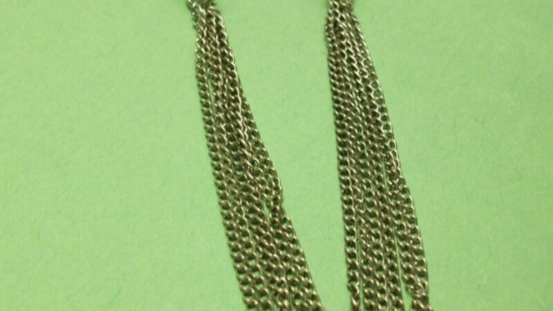 Silver chain tassel earrings with purple beads