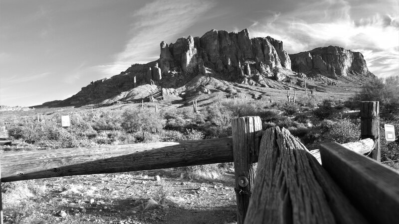 Superstition Mountain and fence