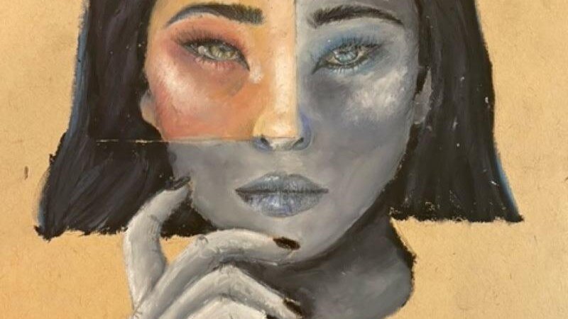 For this piece, I used oil pastels to create a contrasting theme of colors 