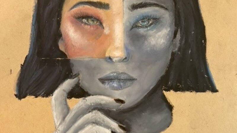 For this piece, I used oil pastels to create a contrasting theme of colors 