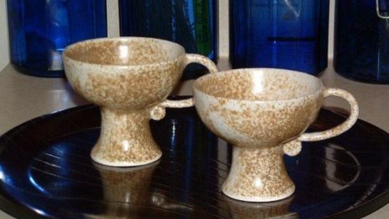 speckled pedestal teacups