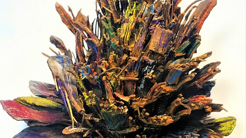 Pine Cone remanant, painted with inktense pencils and acrylic