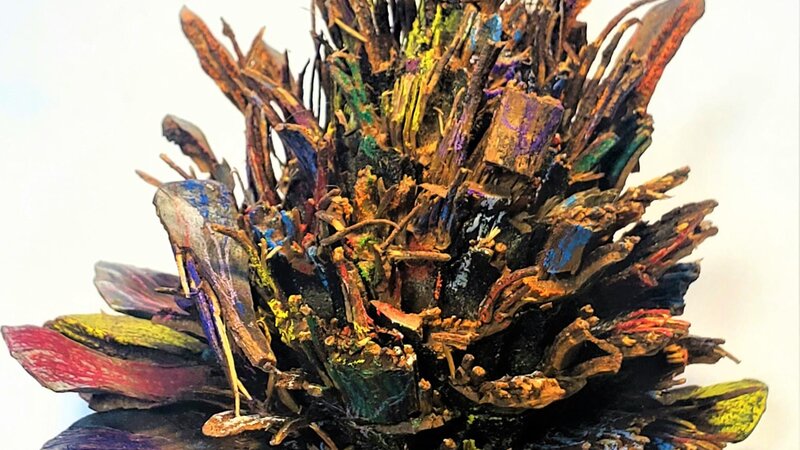 Pine Cone remanant, painted with inktense pencils and acrylic