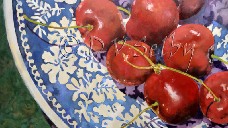 Oil Painting by De Selby of Plate of Cherries, www.dselby.com