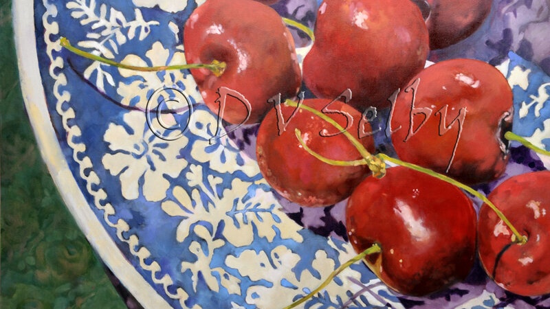 Oil Painting by De Selby of Plate of Cherries, www.dselby.com