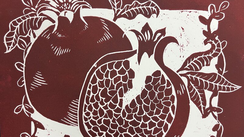 Pomegranate Linoleum Block Print