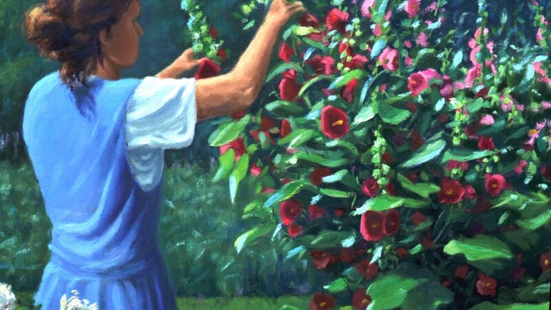 Shelly and her Hollyhocks