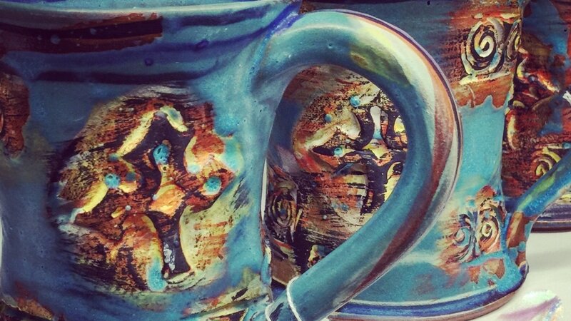 Turquoise Sunsert Mugs by Robin Gary