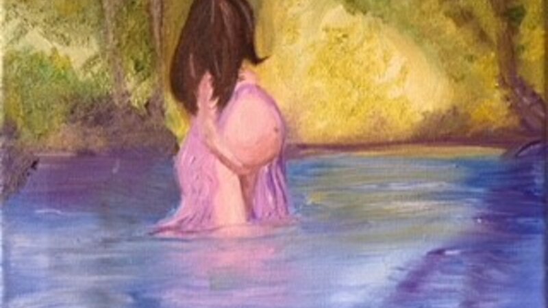 pregnant, lake, wading, water, expecting, nature, 