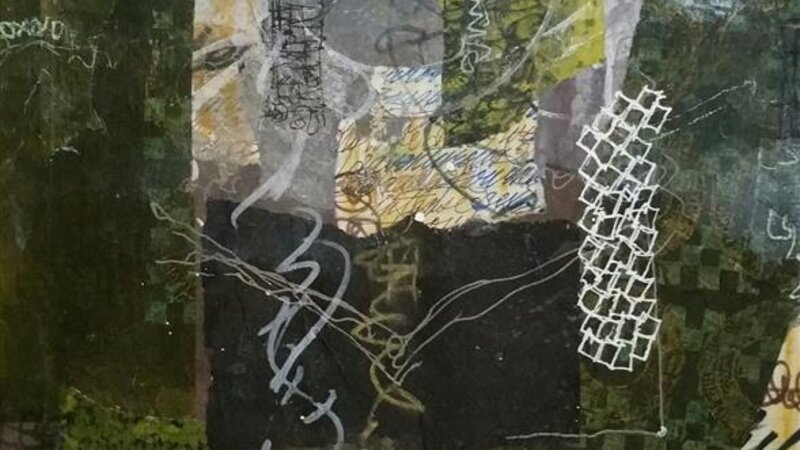 acrylic, pen, ink, abstract