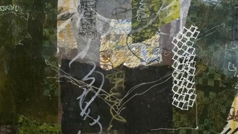 acrylic, pen, ink, abstract