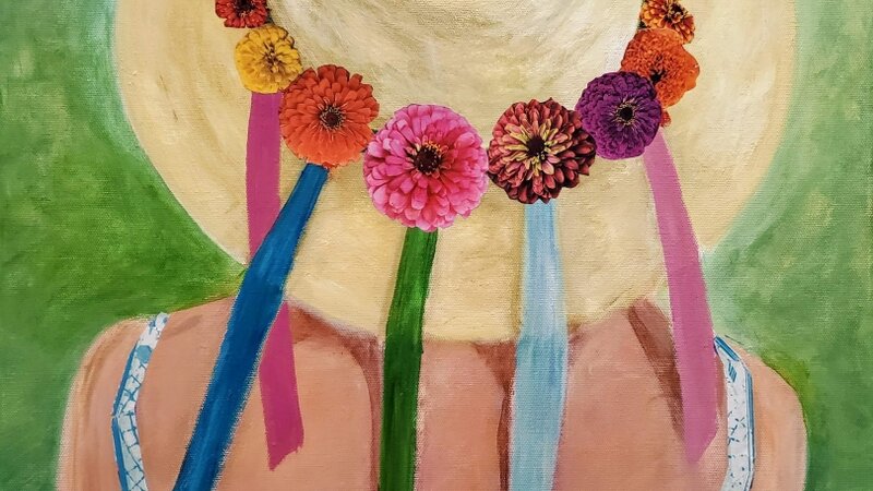 Woman in Straw Hat with Flowers