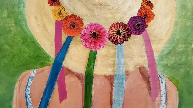 Woman in Straw Hat with Flowers