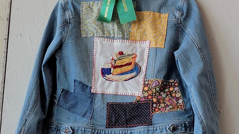 jean jacket with patchwork art education winner