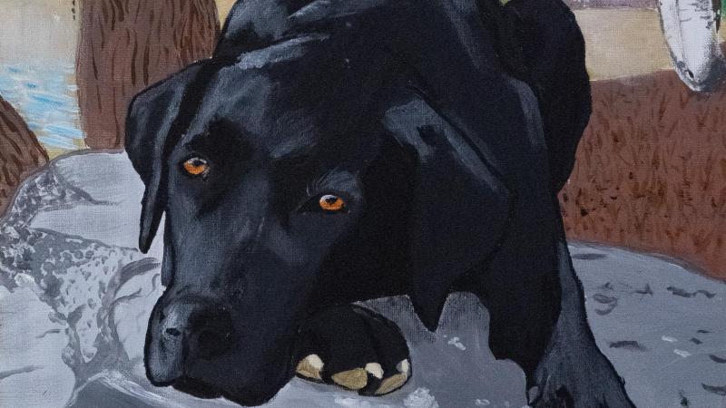 painting of black dog