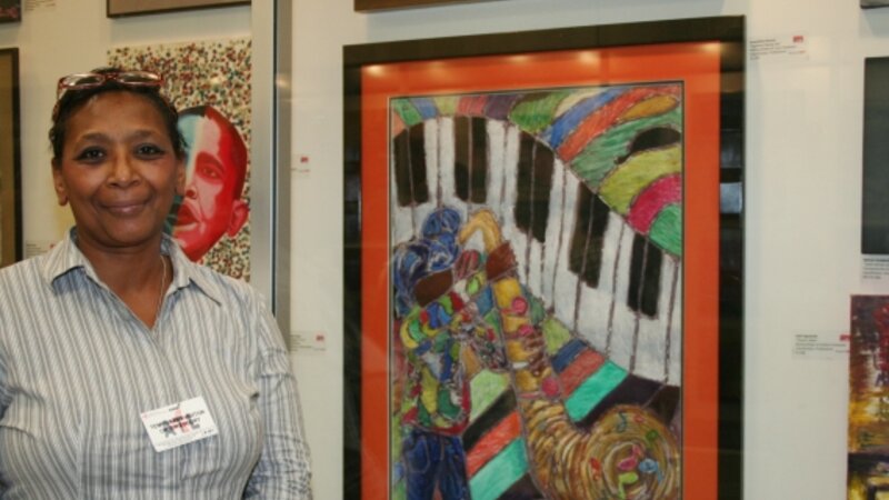 1st Exhibit Egghead Playing Sax