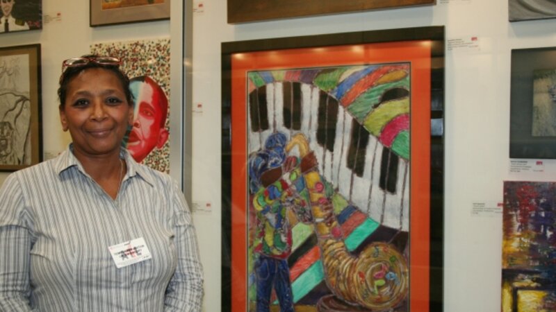 1st Exhibit Egghead Playing Sax