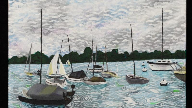 painting of boats on the water