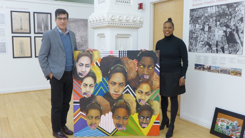 18th Annual Exhibit City Managing Director, Mike DiBerardinis and Chief Cultural Officer for the Office of Arts, Culture and the Creative Economy, Kelly Lee with this years best of show winner.