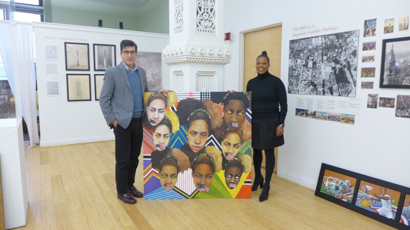 18th Annual Exhibit City Managing Director, Mike DiBerardinis and Chief Cultural Officer for the Office of Arts, Culture and the Creative Economy, Kelly Lee with this years best of show winner.