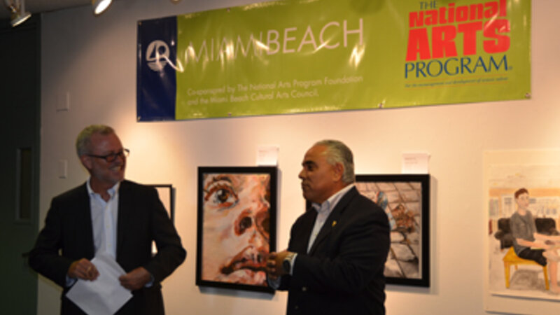 8th Annual Exhibit NAP Coordinator Gary Farmer and City Manager Jimmy Morales announcing the winners of the City of Miami Beach NAP Exhibit.