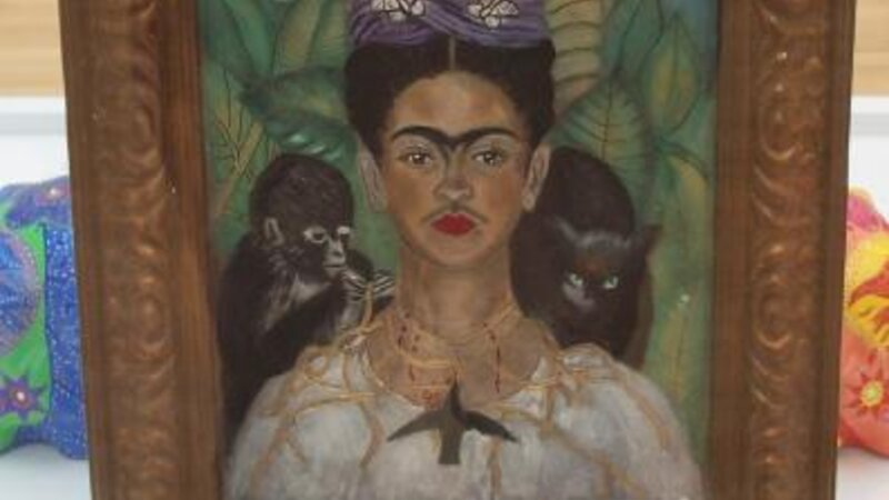 7th Annual Exhibit Reproduction of Frida Kahlo’s Self-Portrait with Thorn Necklace and Hummingbird