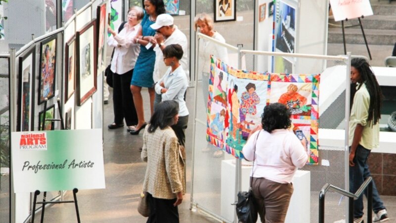 18th Annual Exhibit Attendees taking in the artwork on display in the Fulton County Government Center Atrium