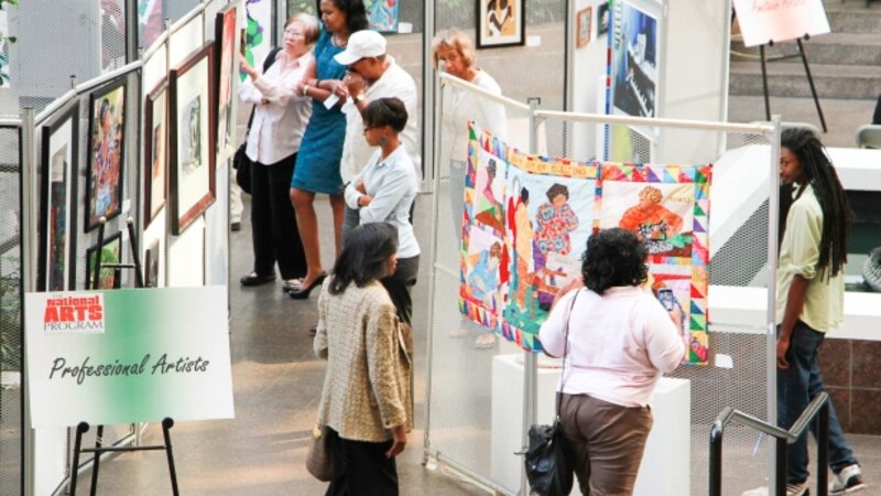 18th Annual Exhibit Attendees taking in the artwork on display in the Fulton County Government Center Atrium