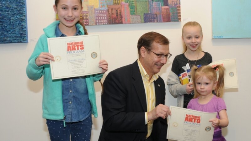 7th Annual Exhibit Stepecheck sisters receiving their certificates of participation from LexArts CEO Jim Clark