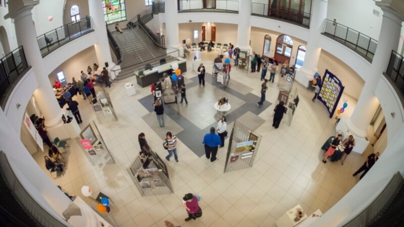 3rd Annual Exhibit View from above of the NAP exhibition on display in the lobby of the newly renovated Westside Multimodal Transit Center.