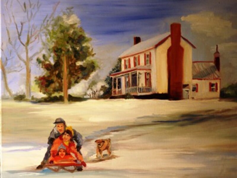 Oil Painting, snow, homestead