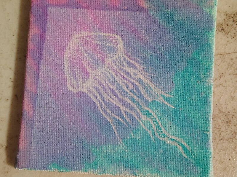 Jellyfish on 2x2 canvas fridge magnet 