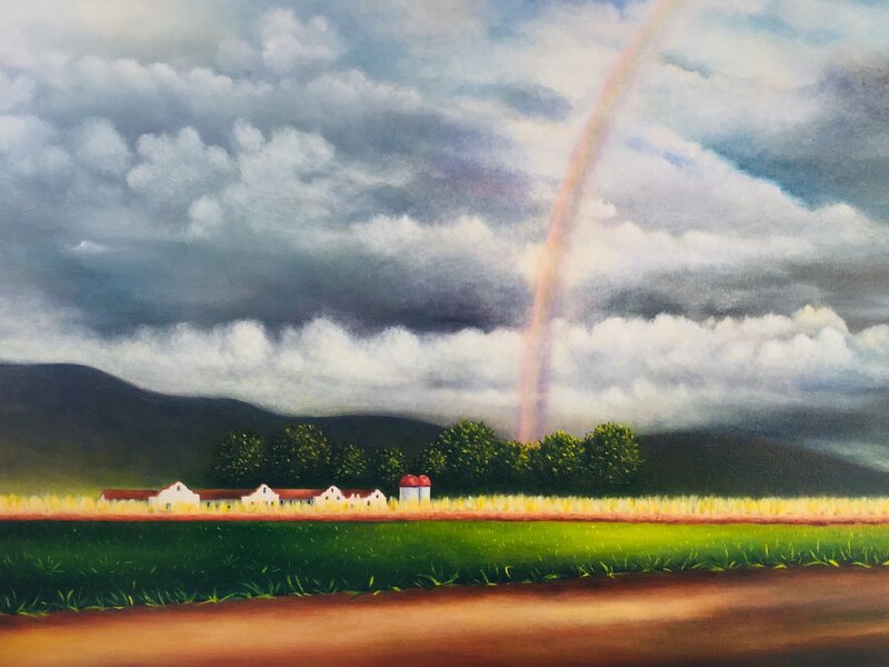 farm, grain, tucson, rainbow, painting
