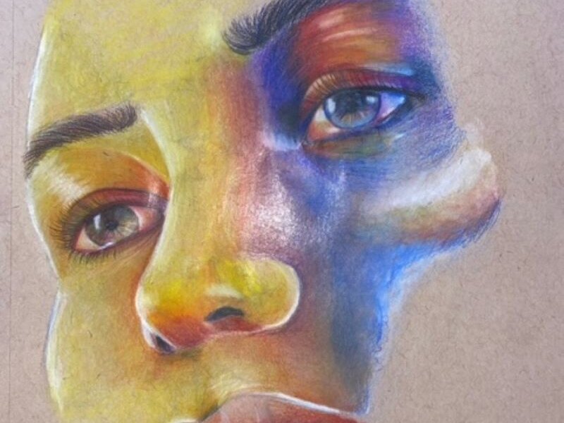 For this piece I used toned tan sketch paper with Prisma coloring pencils.