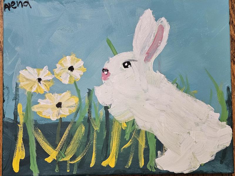 The rabbit in the garden. Alena Grebenik, 9 y.o.