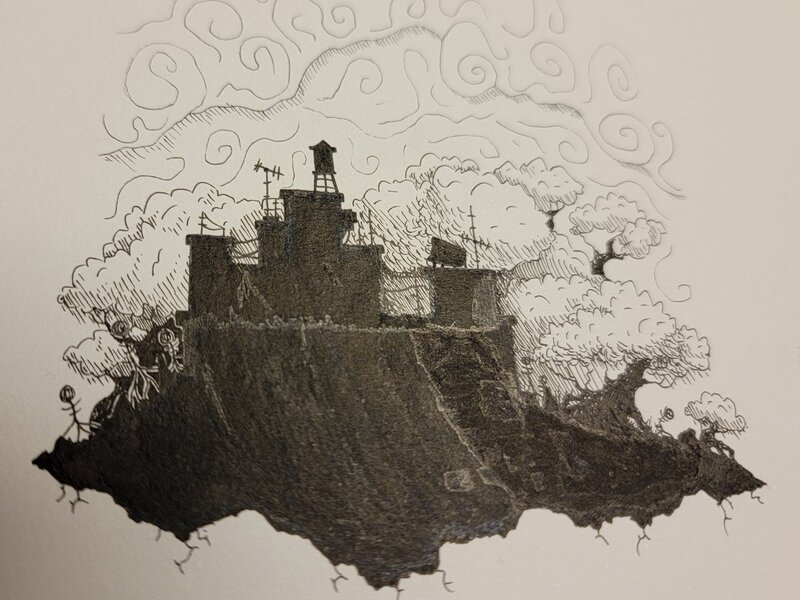 Silhouette of floating city