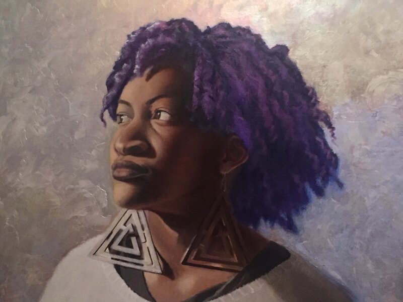 Portrait, oil painting, african american art, natural hair