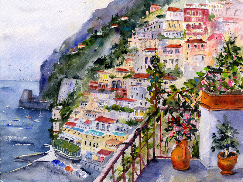  Positano, Italy Watercolor Painting